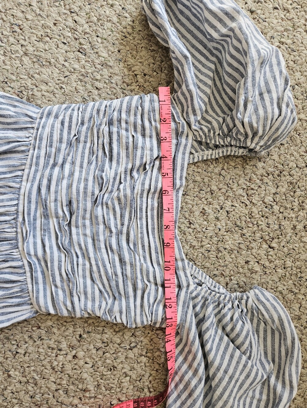 Abercrombie & Fitch Blue Stripe Puff Sleeve Midi Dress Cottagecore Smocked XS - Picture 5 of 10